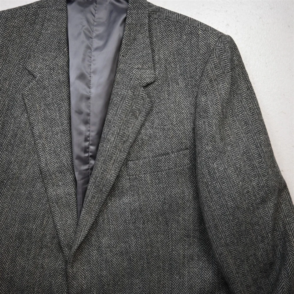 Vtg Joe Namath 48L Gray Herringbone Wool‎ Tweed Mens Blazer Jacket Sport Coat_2